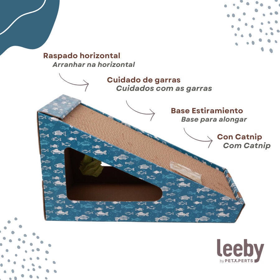 Leeby Walter rascador de cart&oacute;n horizontal con bola y estampado de peces para gatos, , large Imagen numero 3