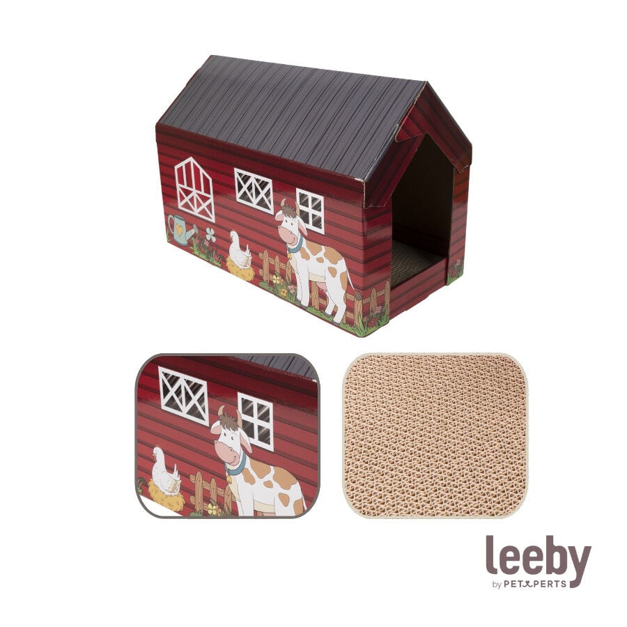 Leeby Hattie casita rascador de cart&oacute;n con estampado de granja para gatos, , large Imagen numero 7