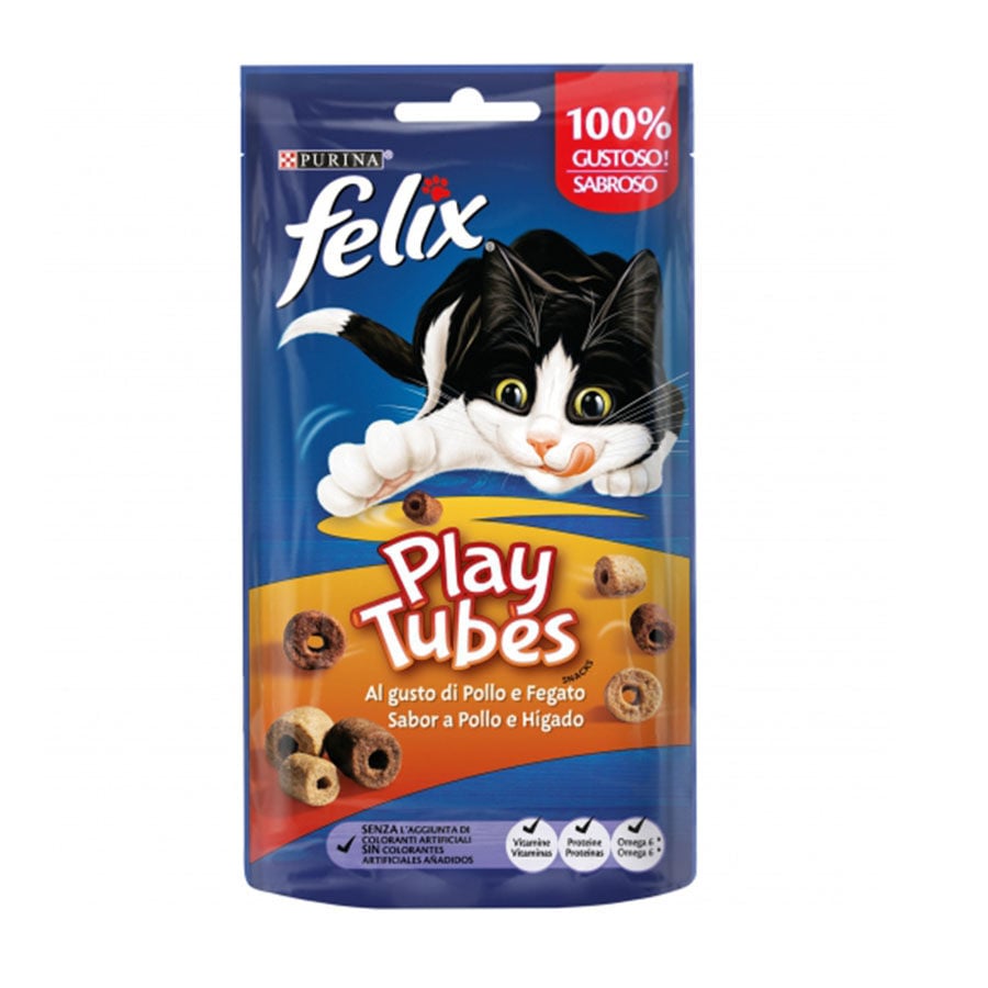 50 g Felix Bocaditos Play Tubes Pollo con H&iacute;gado Bocaditos para gatos, , large Imagen numero 1