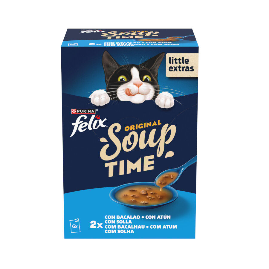 6 x 48 g Felix Cat Sopa de Bacalao At&uacute;n y Solla para gatos, , large indicador imagen numero 1