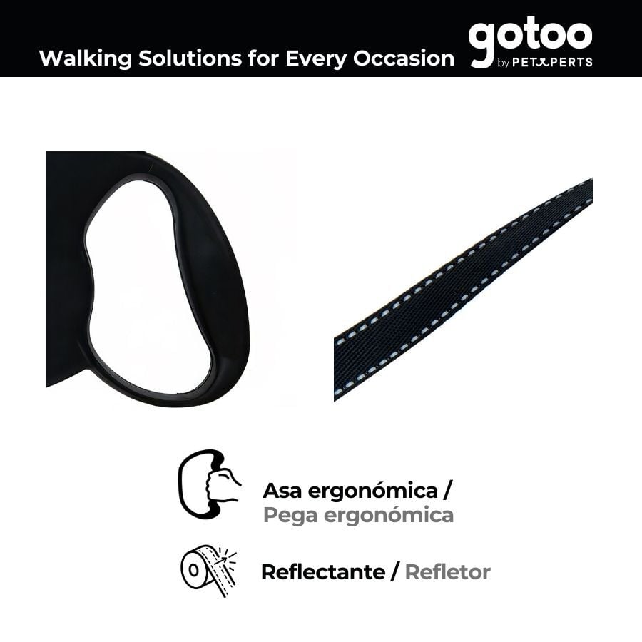 Gotoo Correa extensible negra para perros, , large indicador imagen numero 4