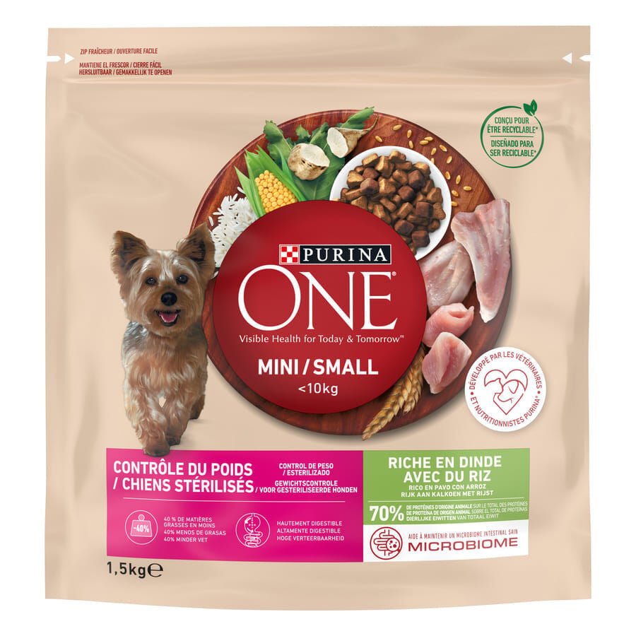 1.5 kg Purina One Adult Mini Weight Control Sterilised Pavo y Arroz pienso para perros, , large Imagen numero 1