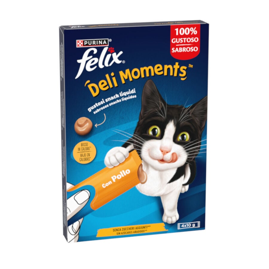 4 sobres x 10 g Purina Felix Deli Moments con Pollo Snack l&iacute;quido para gatos, , large Imagen numero 1