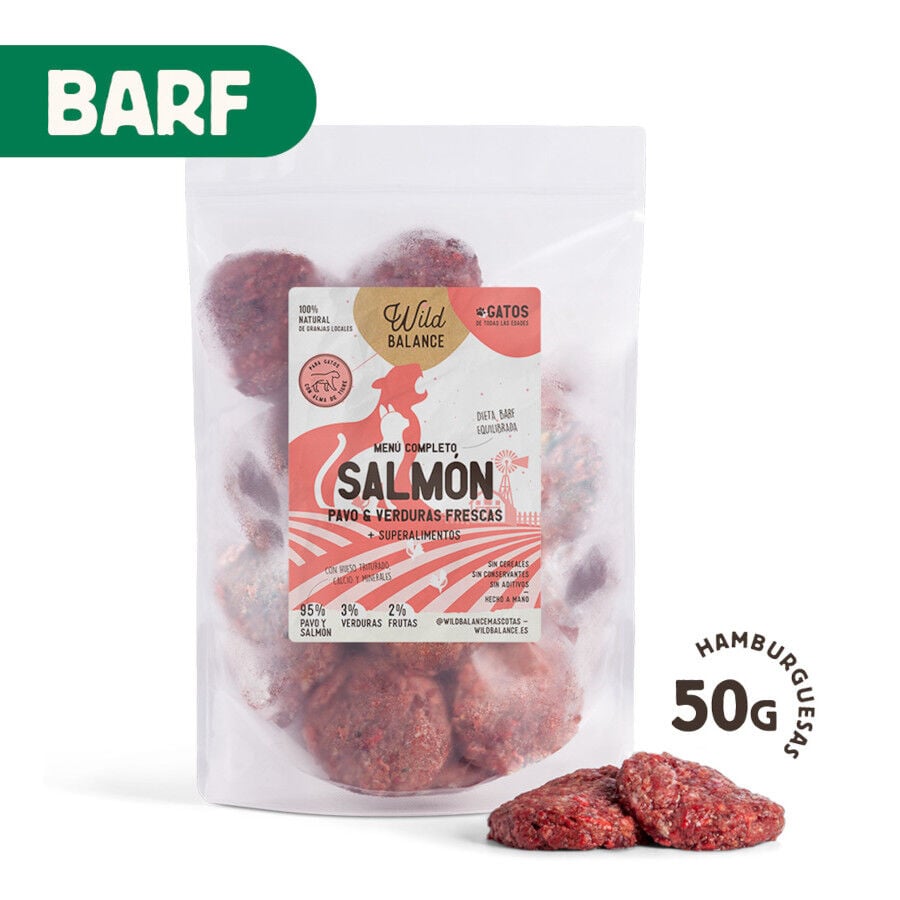 1 kg Wild Balance Men&uacute; Barf salm&oacute;n pavo y verduras comida congelada para gatos, , large Imagen numero 2