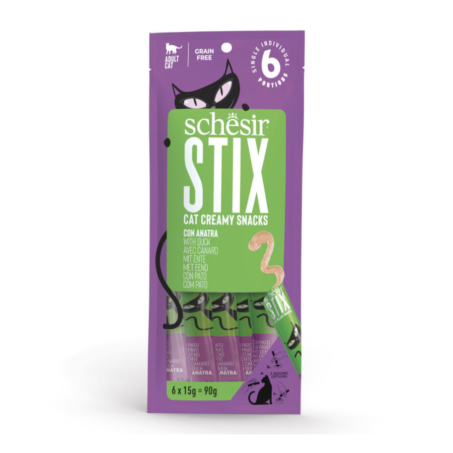 6 uds. x 15 g Schesir Stix Snacks Pato para gato, , large Imagen numero 1