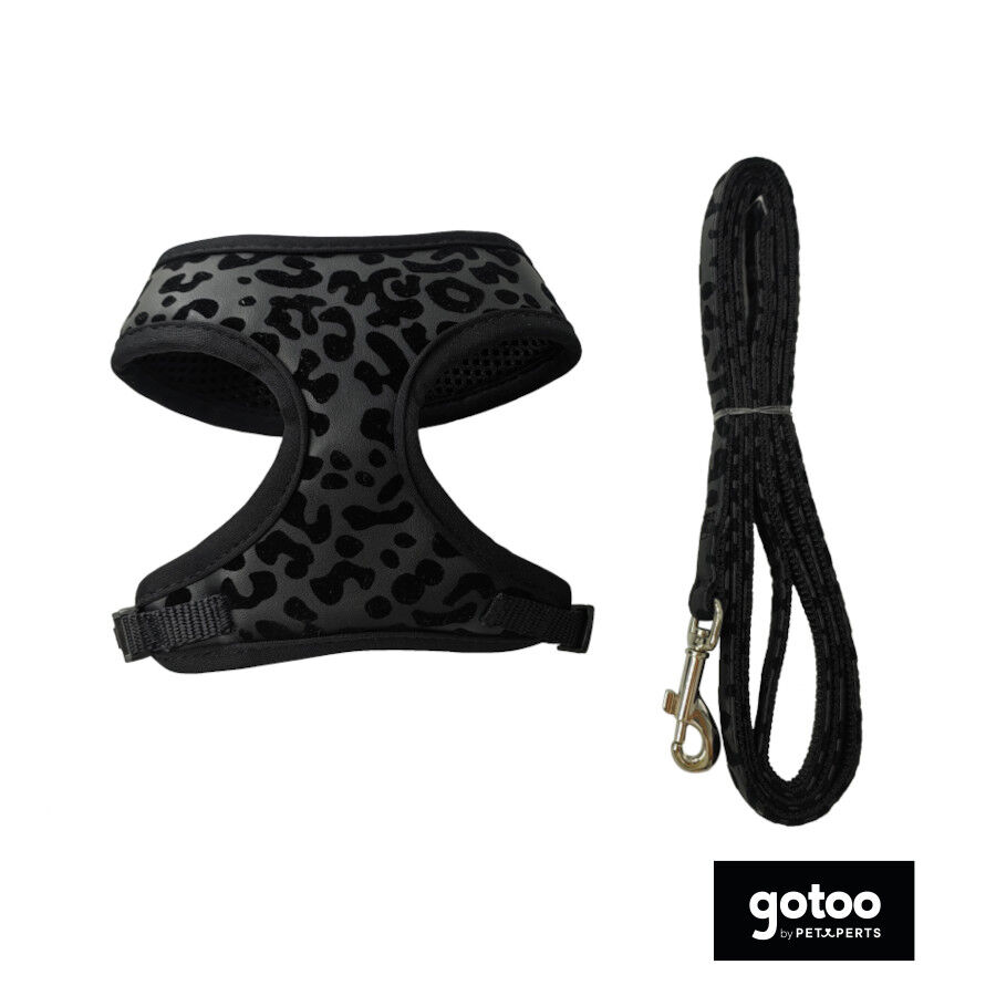 Gotoo Correa y arn&eacute;s estampado animal negro para gatos , , large Imagen numero 2