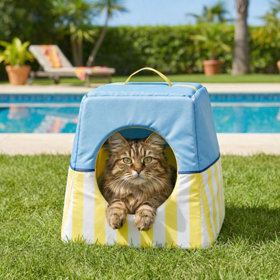 Summer Vibes Cama Cueva Azul y Amarillo para gatos, , large Imagen numero 1