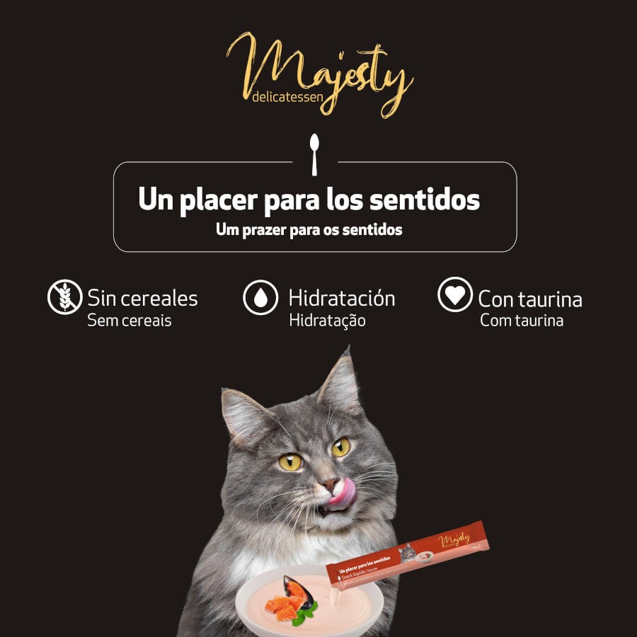 6 sobres x 15 g Majesty Salm&oacute;n con mejillones snack l&iacute;quido para gatos, , large indicador imagen numero 5