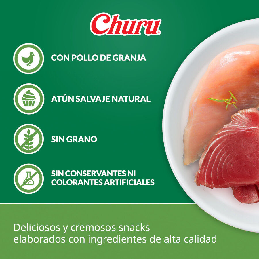 4 sobres x 14 g Churu Snack Cremoso Receta de Pollo con At&uacute;n para perros, , large indicador imagen numero 2
