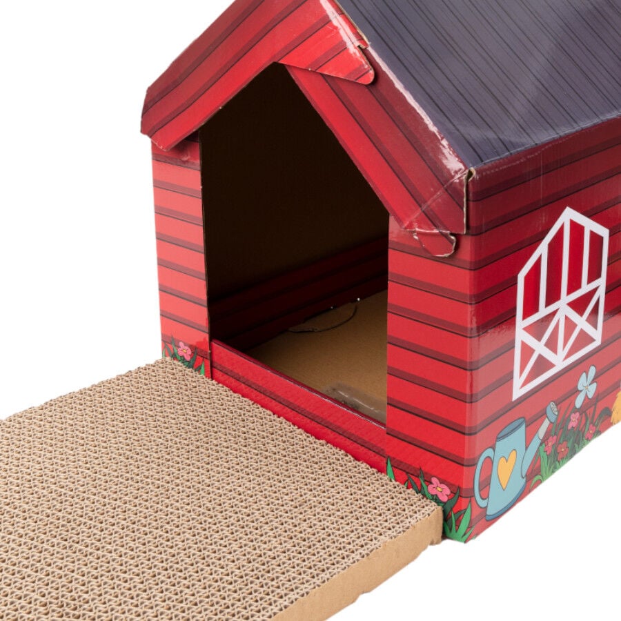 Leeby Hattie casita rascador de cart&oacute;n con estampado de granja para gatos, , large Imagen numero 4