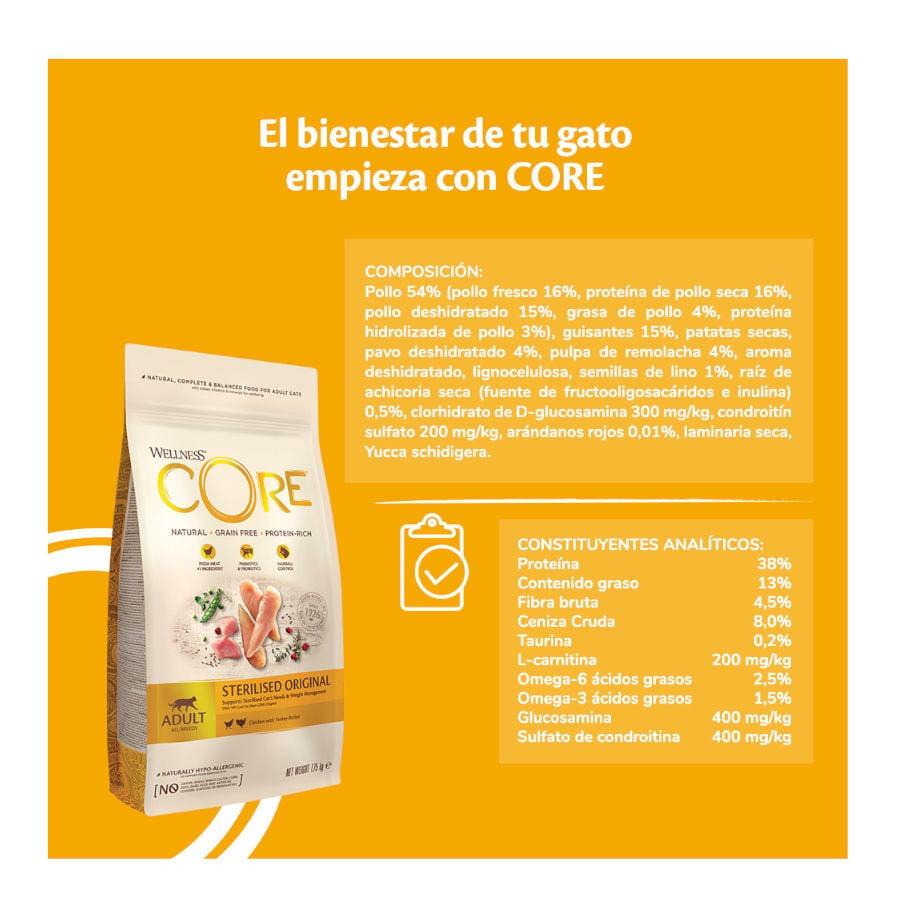4 kg Wellness Core Adult Sterilised Pollo y Pavo pienso para gatos, , large indicador imagen numero 3