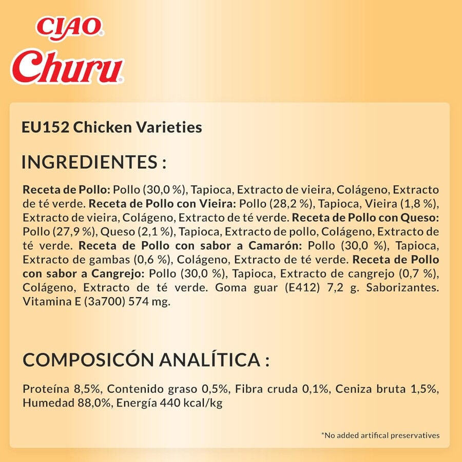 50 sobres x 14 g Churu Snack Cremoso Variedades de Pollo para gatos, , large indicador imagen numero 6