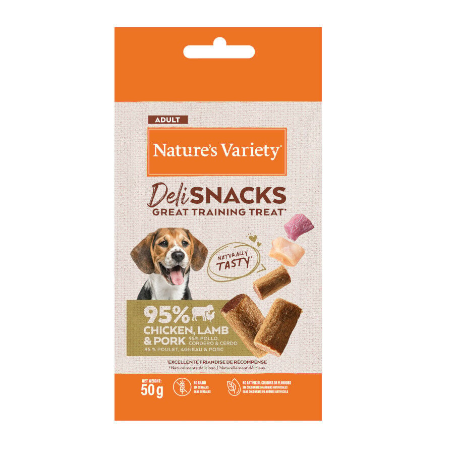 Nature's Variety Bocaditos Deli Snacks Adult Pollo, Cordero y Cerdo para perros