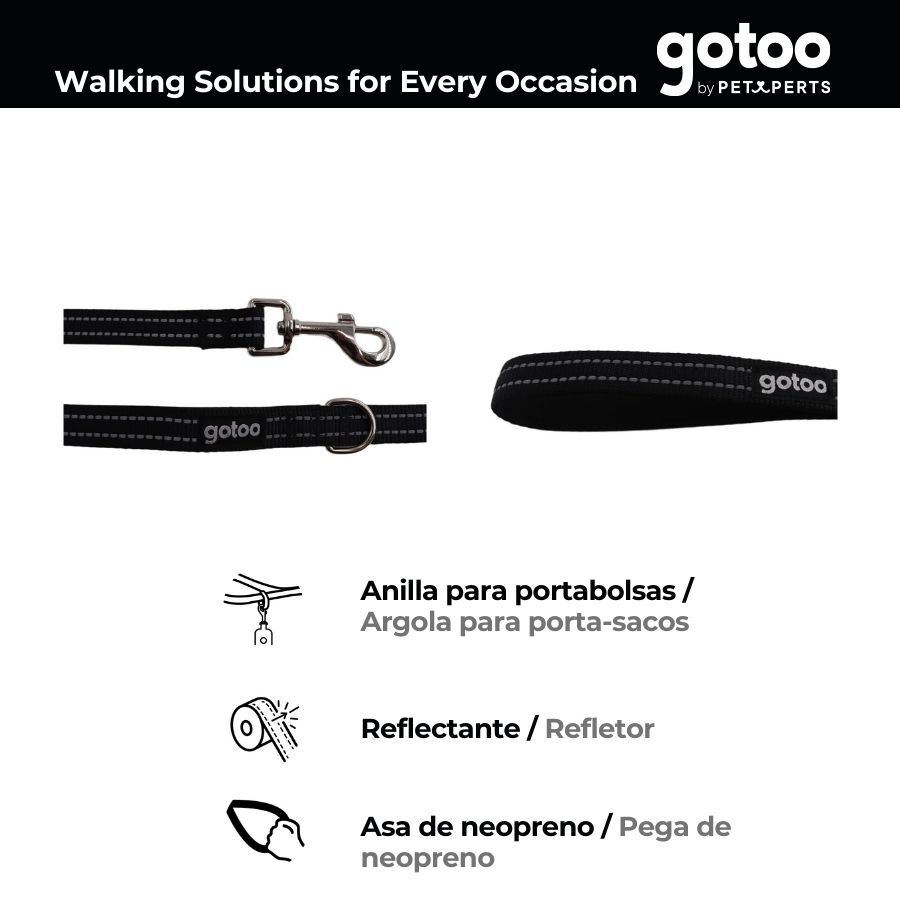 Gotoo Correa de nylon negra reflectante para perros, , large Imagen numero 3