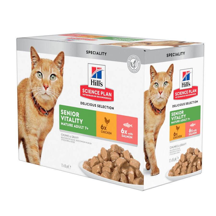 Hill's Science Plan Senior Vitality Pollo y Salm&oacute;n Sobre en salsa para gatos