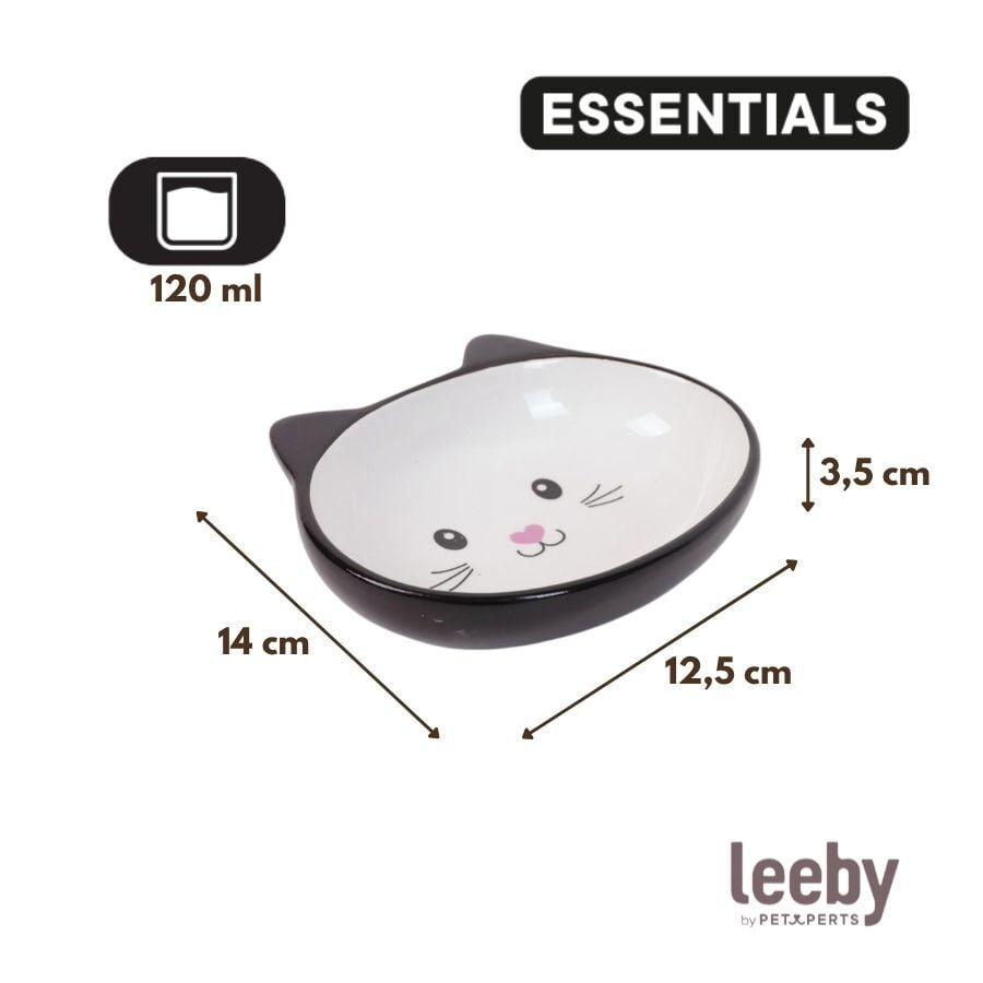 Leeby Comedero de Cer&aacute;mica Blanco y Negro con Orejitas para gatos, , large indicador imagen numero 4