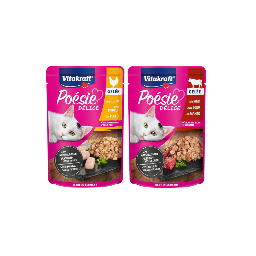 6 sobres x 85 g Vitakraft Po&eacute;sie Delice plus Pollo y Ternera Sobre en Salsa para gatos, , large indicador imagen numero 2