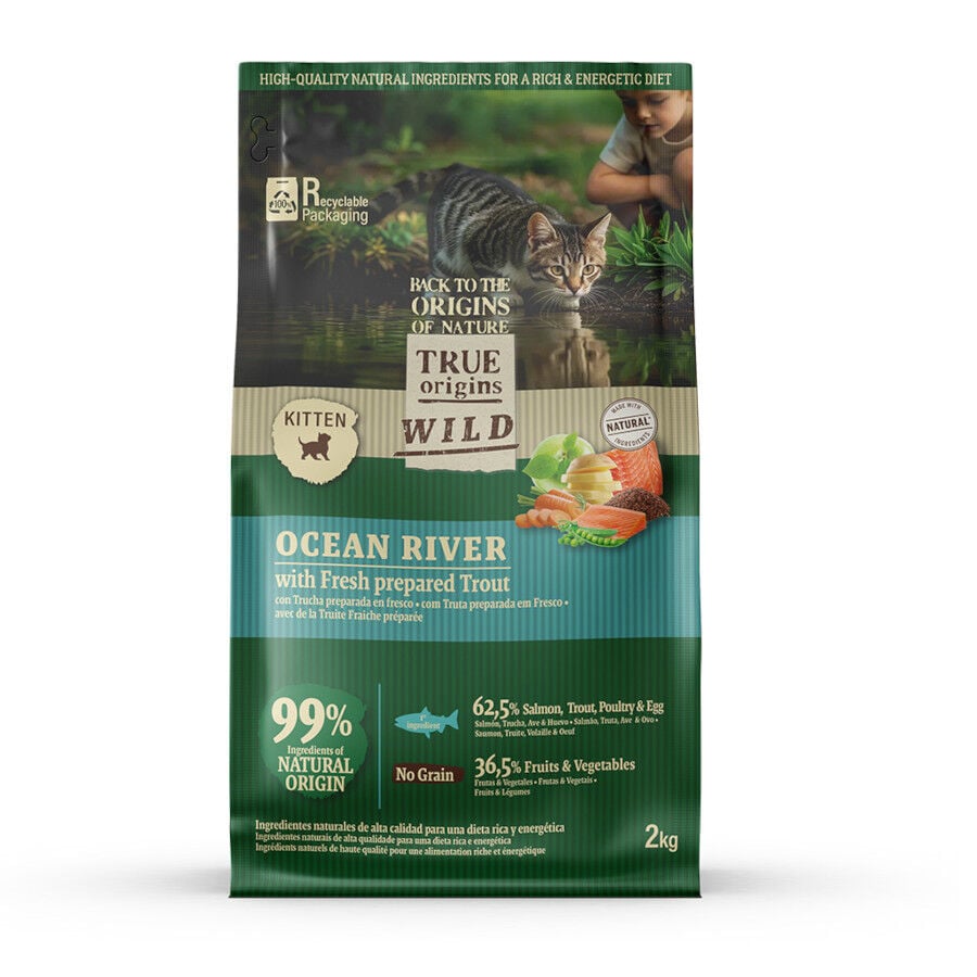 2 kg True Origins Wild Ocean River Salm&oacute;n y Trucha pienso para gatitos, , large Imagen numero 2