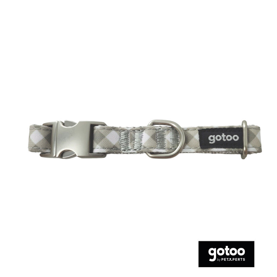 Gotoo Collar estampado cuadro vichy gris para perros, , large indicador imagen numero 2