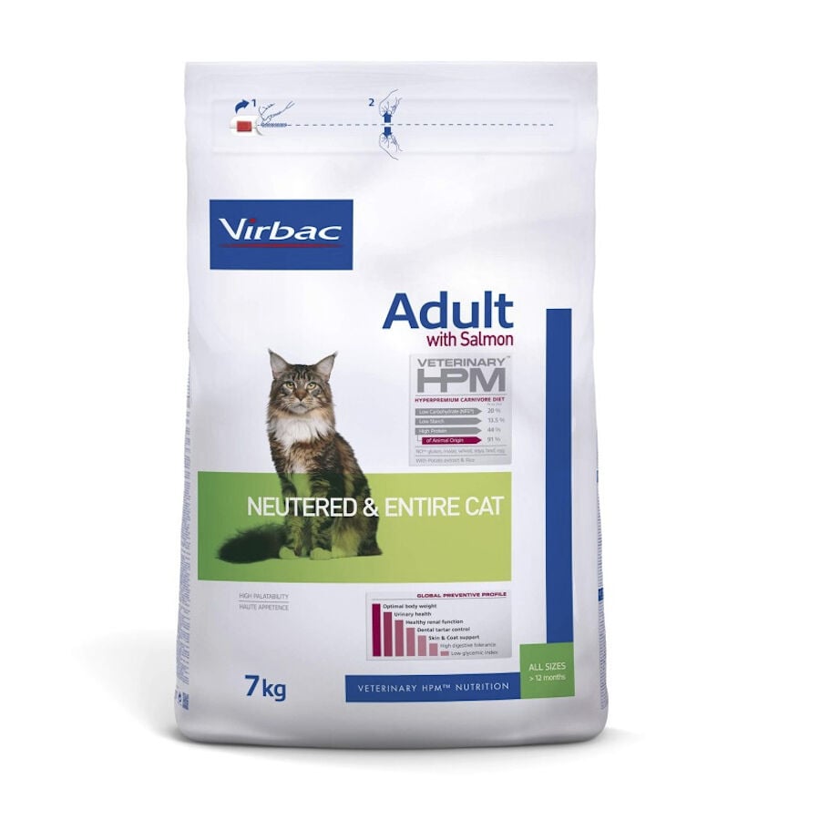 7 kg Virbac Adult Neutered Entire HPM Pienso Salm&oacute;n para gatos, , large Imagen numero 2