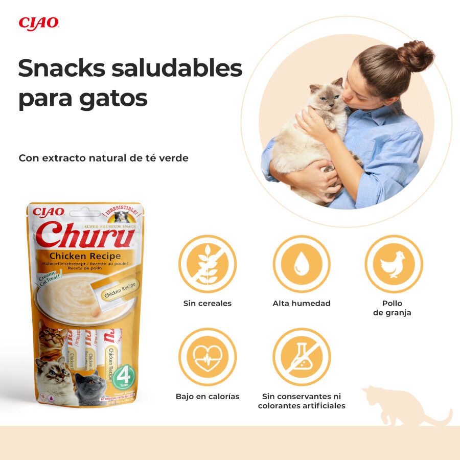 4 sobres x 14 g Churu Snack Cremoso de Pollo para gatos, , large indicador imagen numero 2