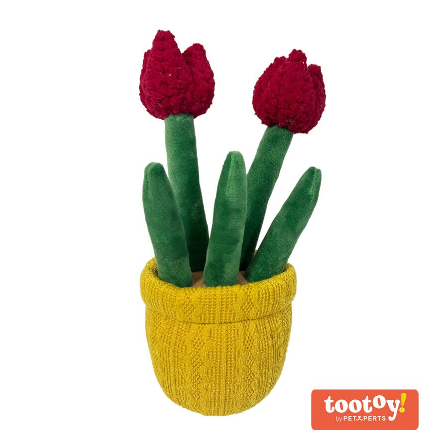 Tootoy! Comfort Red Tulip Plant Cuddler peluche con sonido para perros, , large indicador imagen numero 1