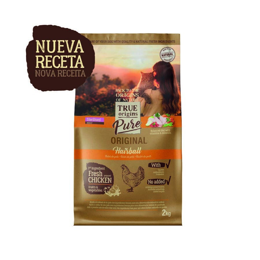 2 kg True Origins Pure Adult Sterilised Hairball pienso para gatos, , large Imagen numero 2