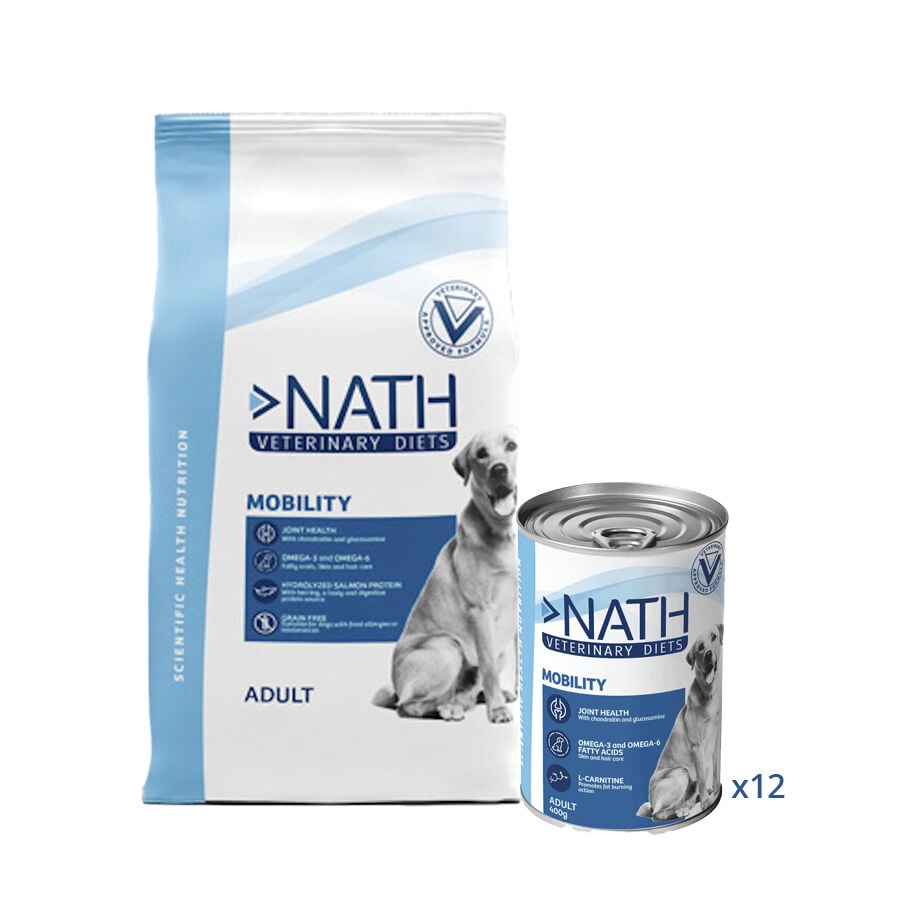 12 kg + 12 latas x 400 g Pack Nath Mobility - pienso y comida h&uacute;meda para perro &iexcl;Pack ahorro!, , large Imagen numero 1
