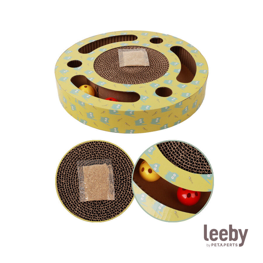 Leeby Pelusa rascador de cart&oacute;n con bola y estampado amarillo para gatos, , large indicador imagen numero 6