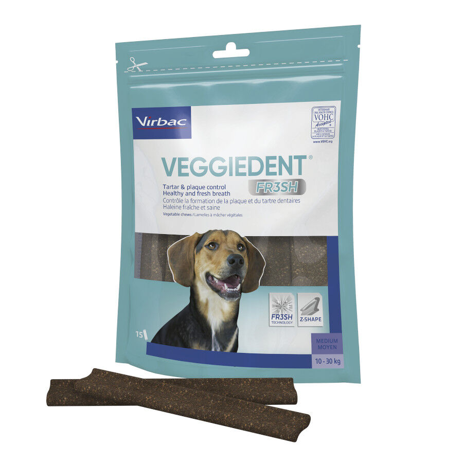 15 barritas Virbac Snacks Dentales Veggiedent Fresh para perros de raza mediana, , large indicador imagen numero 1