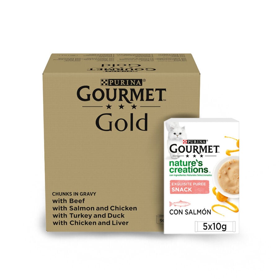 96 latas x 85 g + 15 sobres x 10 g Pack Comida H&uacute;meda Bocaditos en Salsa Gato Adulto Gourmet, , large Imagen numero 1