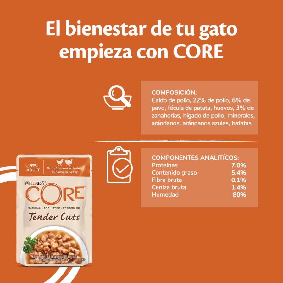 85 g Wellness Core Tender Cuts pollo y pavo sobre en salsa para gatos, , large Imagen numero 4