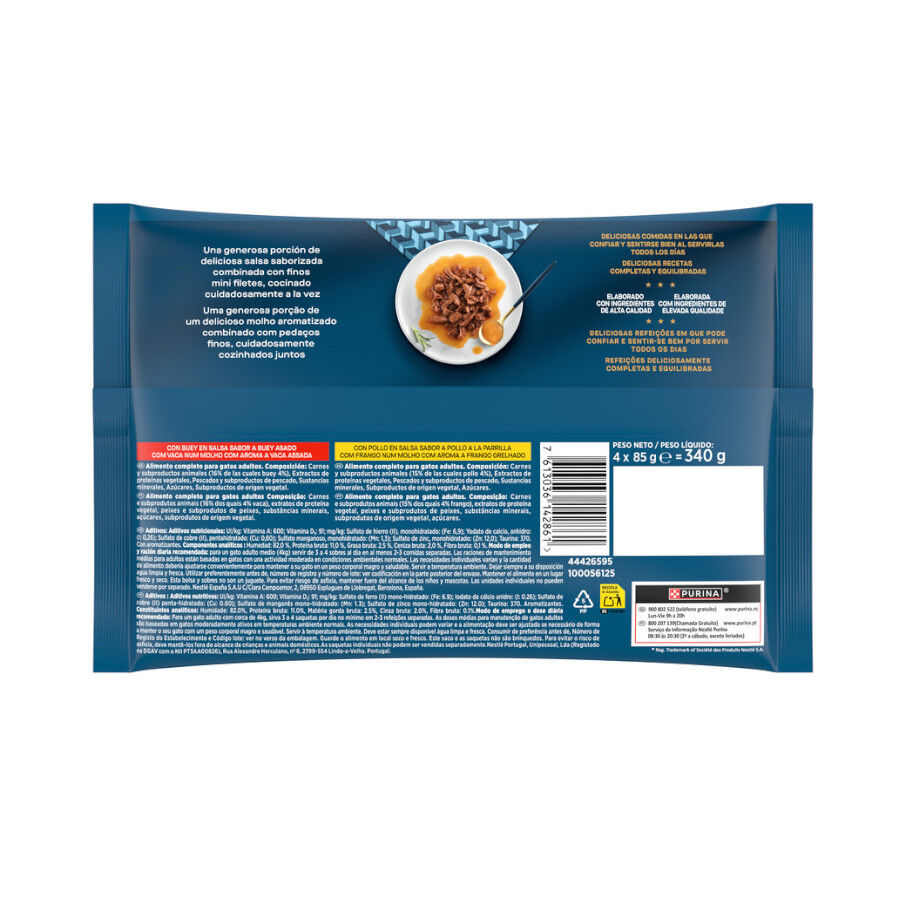 4 sobres x 85 g Gourmet Perle Filetes de Pollo y Buey en salsa sobre para gatos, , large indicador imagen numero 4