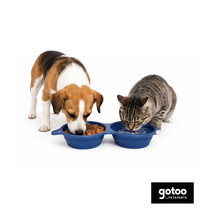 Gotoo Comedero Port&aacute;til Doble de Silicona Azul para perros y gatos, , large Imagen numero 7