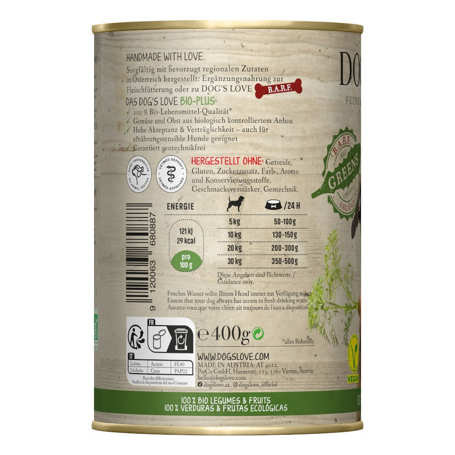 400 g Dog's Love Adulto Bio Greens Vegan lata para perros, , large Imagen numero 2
