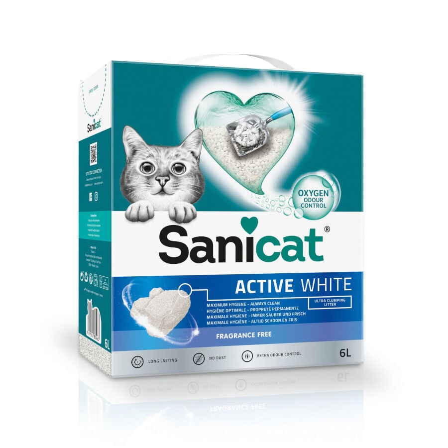 6 L Sanicat Active White Sin Perfume arena aglomerante para gatos, , large indicador imagen numero 1