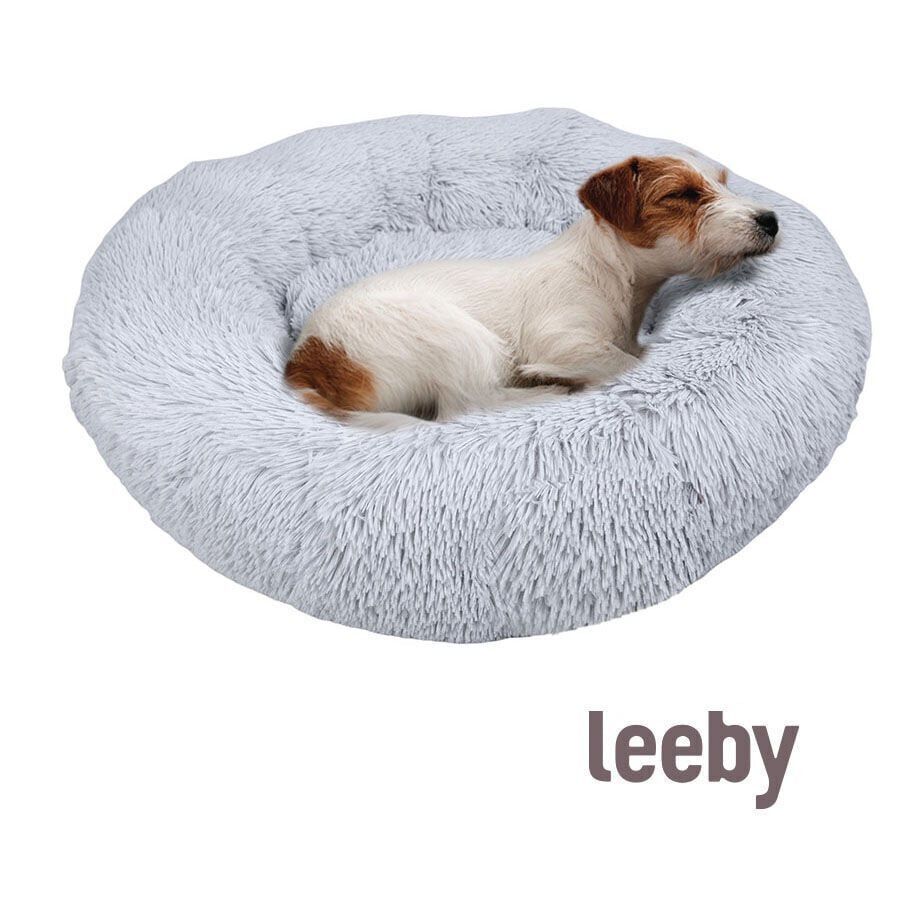 Leeby Cama Redonda Antiestr&eacute;s de Pelo Gris para perros