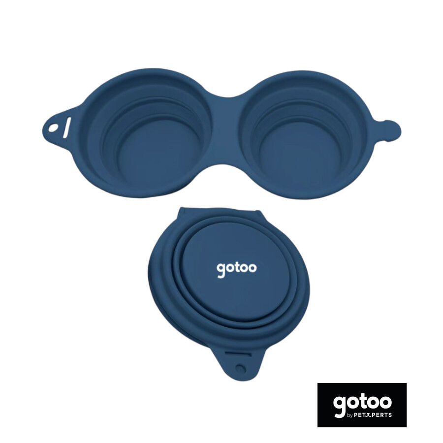 Gotoo Comedero Port&aacute;til Doble de Silicona Azul para perros y gatos, , large indicador imagen numero 2