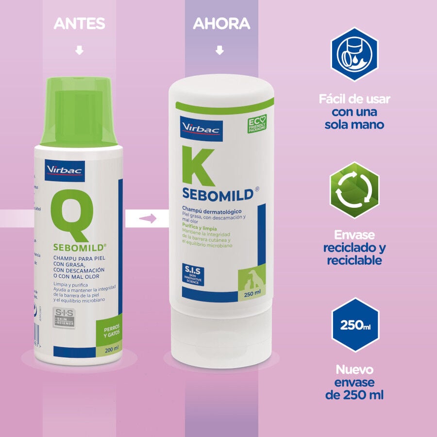 Virbac Sebomild Champ&uacute; para pieles grasas en perros y gatos, , large Imagen numero 2