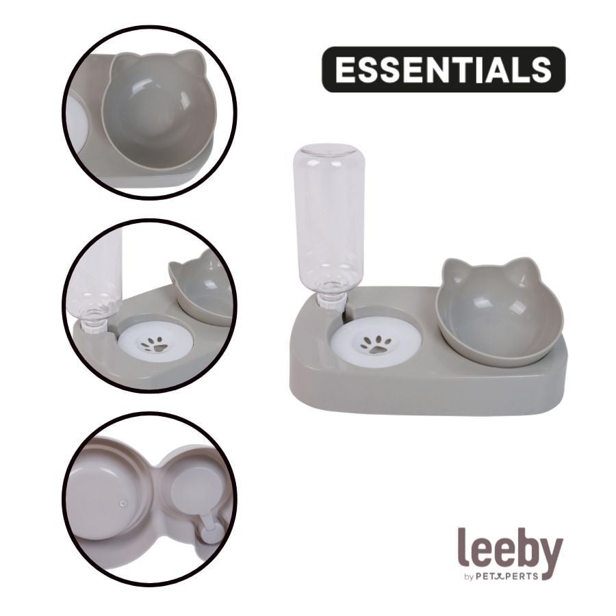 Leeby Comedero y Dispensador de Agua 2 en 1 Gris y Blanco para gatos, , large indicador imagen numero 3