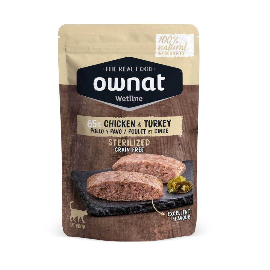 85 g Ownat Wetline Esterilizado Pollo y Pavo sobre para gatos, , large Imagen numero 1