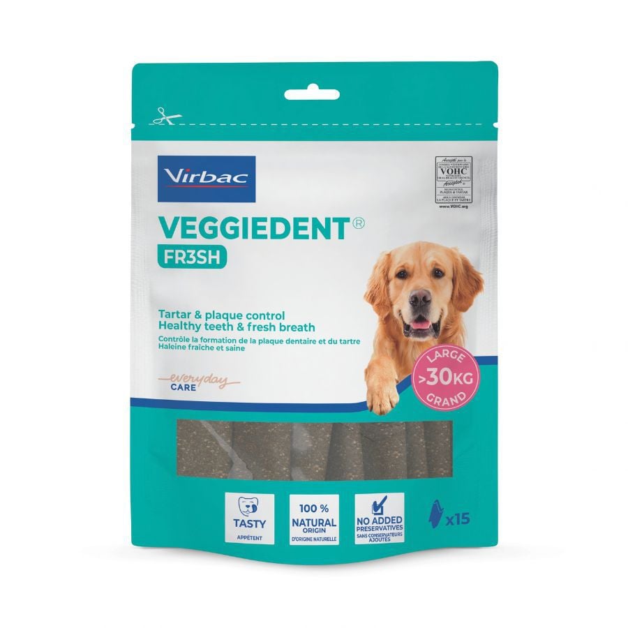 15 barritas Virbac Snacks Dentales Veggiedent Fresh para perros de raza grande, , large indicador imagen numero 2