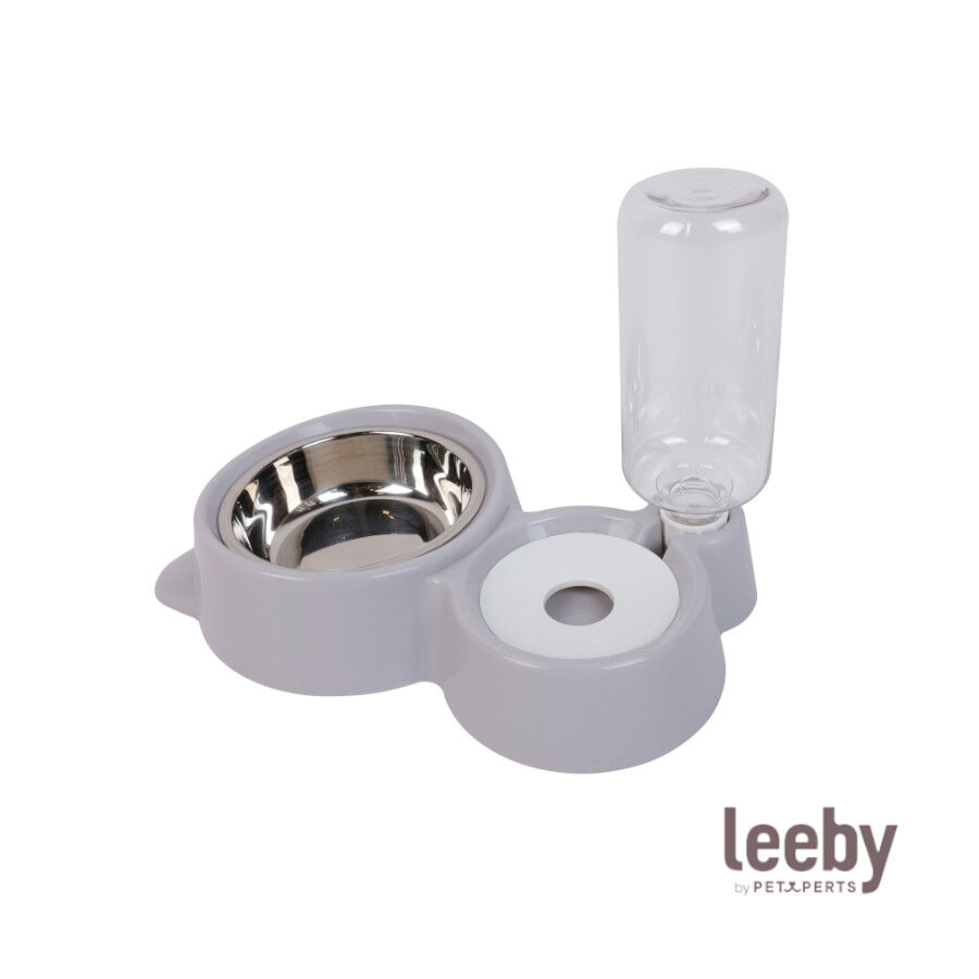 Leeby Comedero y Dispensador de Agua 2 en 1 Acero Inoxidable Gris para gatos, , large indicador imagen numero 2
