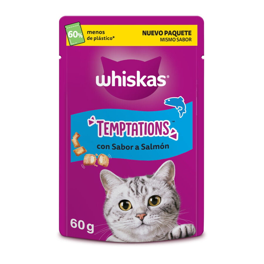 60 g Whiskas Temptations Snacks Salm&oacute;n para Gatos, , large indicador imagen numero 1