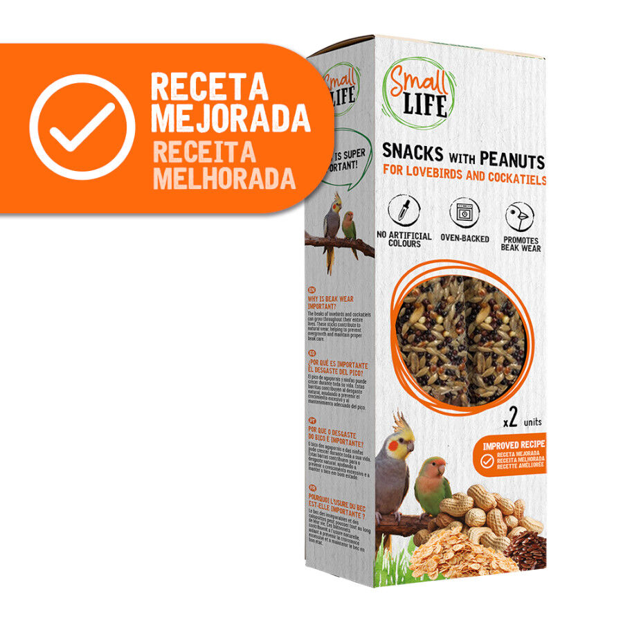 Small Life Barritas Snack con cacahuetes para agapornis y ninfas