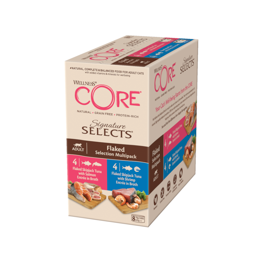 8 latas x 79 g Wellness Core Signature Selects Flaked At&uacute;n latas para gatos, , large indicador imagen numero 1