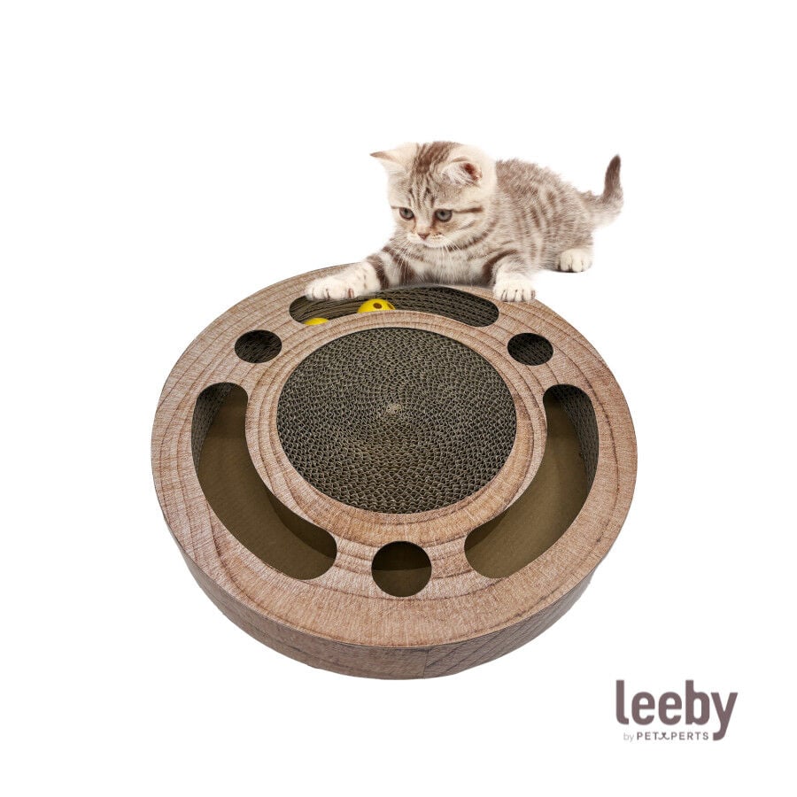 Leeby Pelusa rascador de cart&oacute;n con bola y estampado madera para gatos