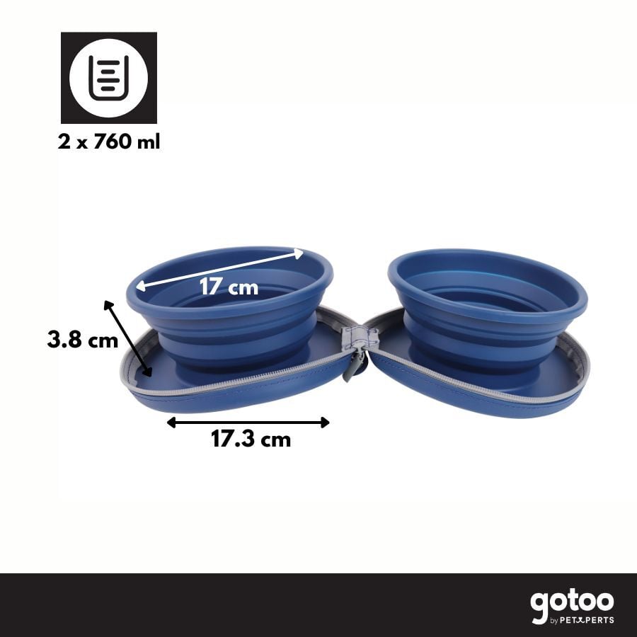 Gotoo Comedero Port&aacute;til Doble de Silicona Azul para perros, , large indicador imagen numero 4