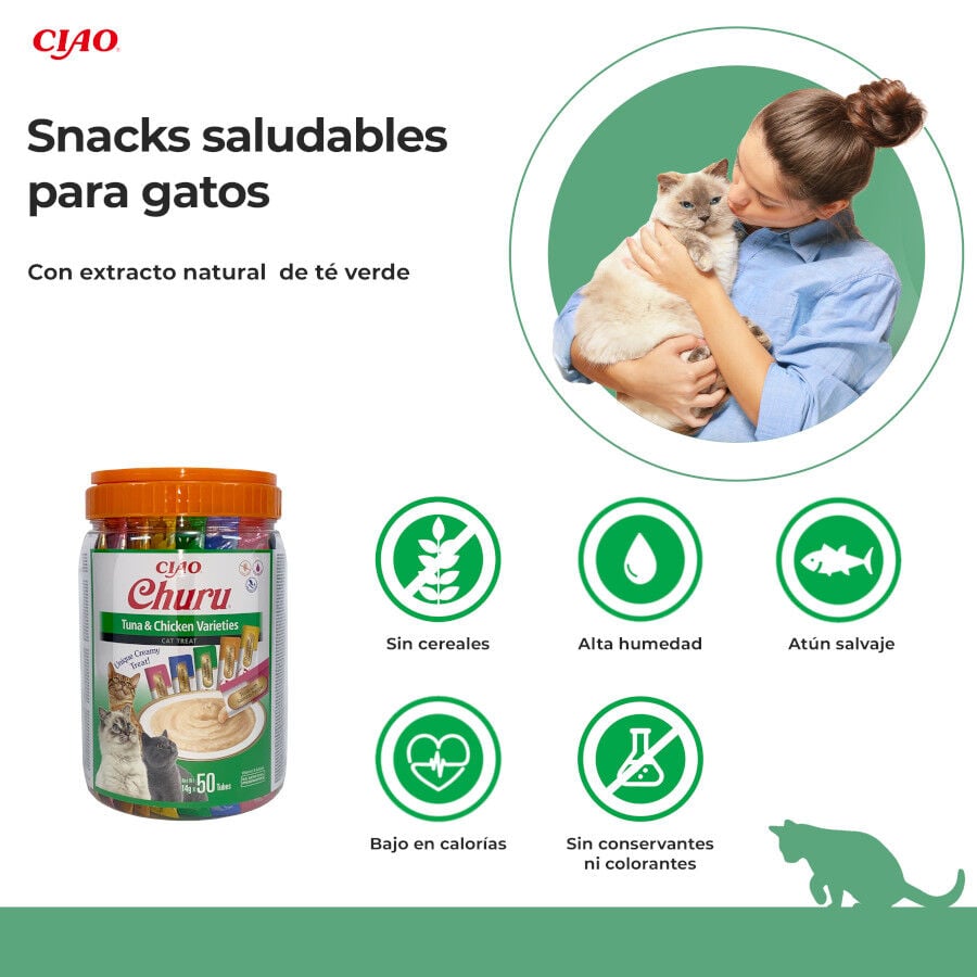 50 sobres x 14 g Churu Snack Cremoso Variedades de At&uacute;n y Pollo para gatos, , large Imagen numero 2