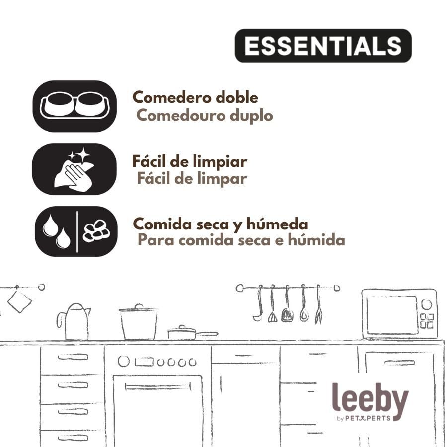 Leeby Comedero Doble de Pl&aacute;stico para perros y gatos, , large indicador imagen numero 5